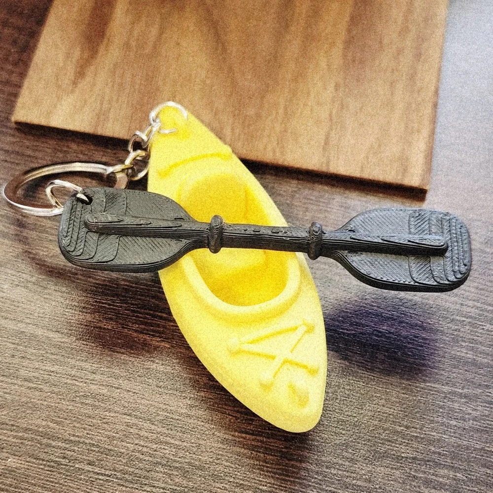 Unbranded Yellow Kayak Keychain with Black Paddle Miniature Outdoor Charm